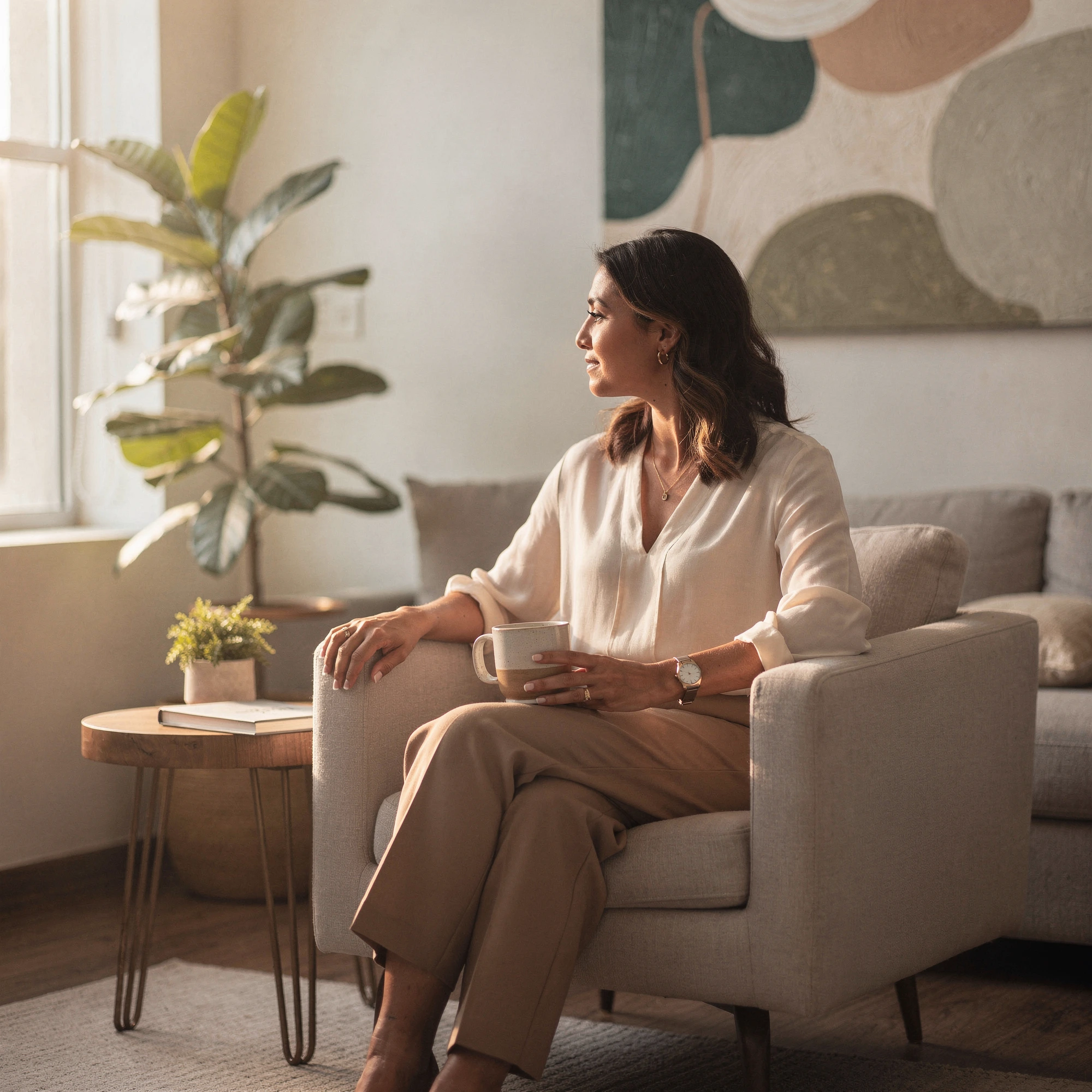 Psychiatrist in Woodland Hills, CA – client seated in a welcoming therapy office at Uriel Behavioral Wellness